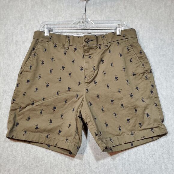 Tommy Hilfiger Shorts Mens 34 Green Hula Dancer Hawaiian Chino Flat Front Preppy - Picture 1 of 10